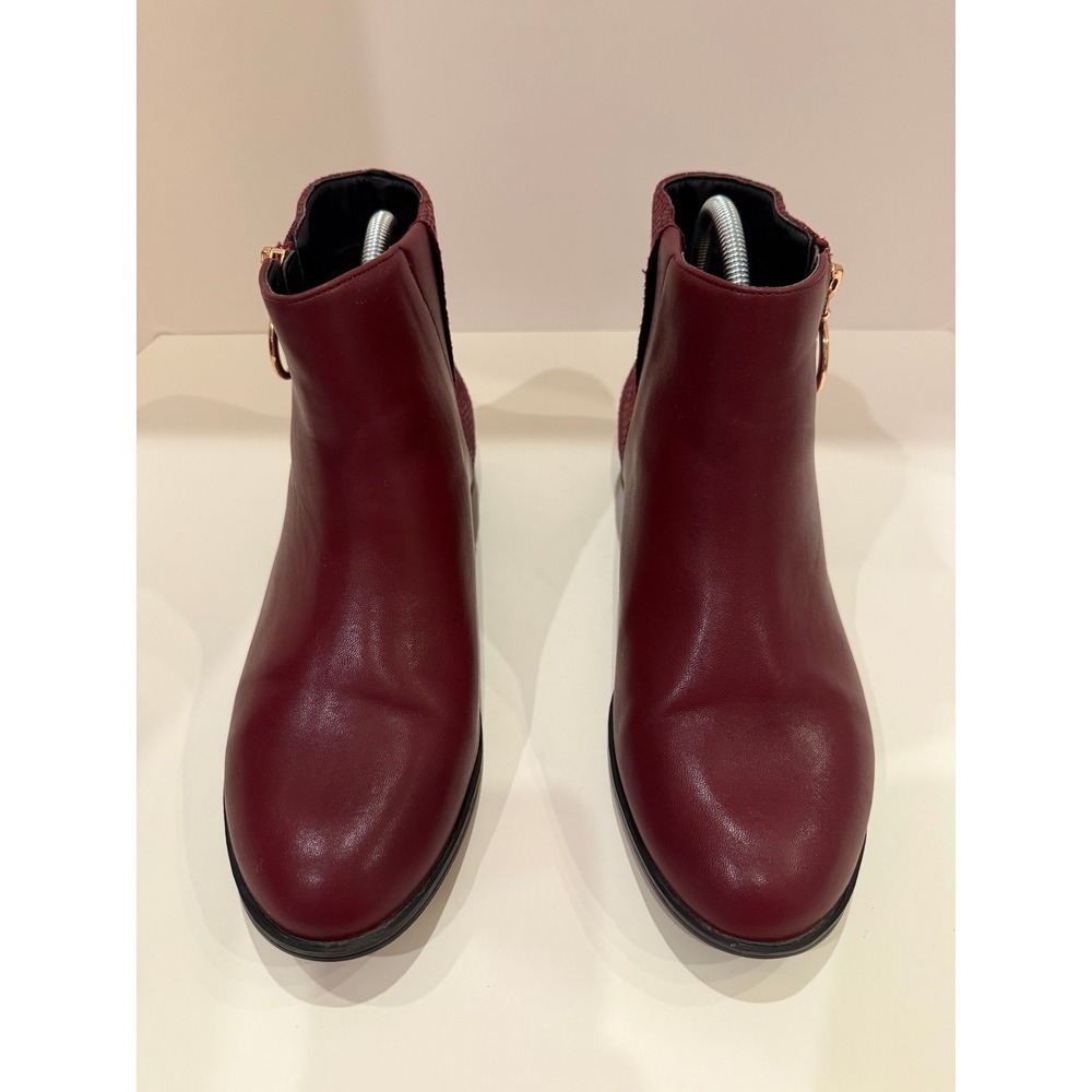 Comfortview Burgundy Faux Leather Snake Embossed Zipper Ankle Boots Womens